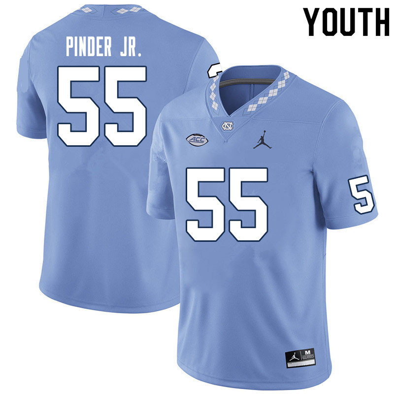 Youth #55 Clyde Pinder Jr. North Carolina Tar Heels College Football Jerseys Sale-Carolina Blue